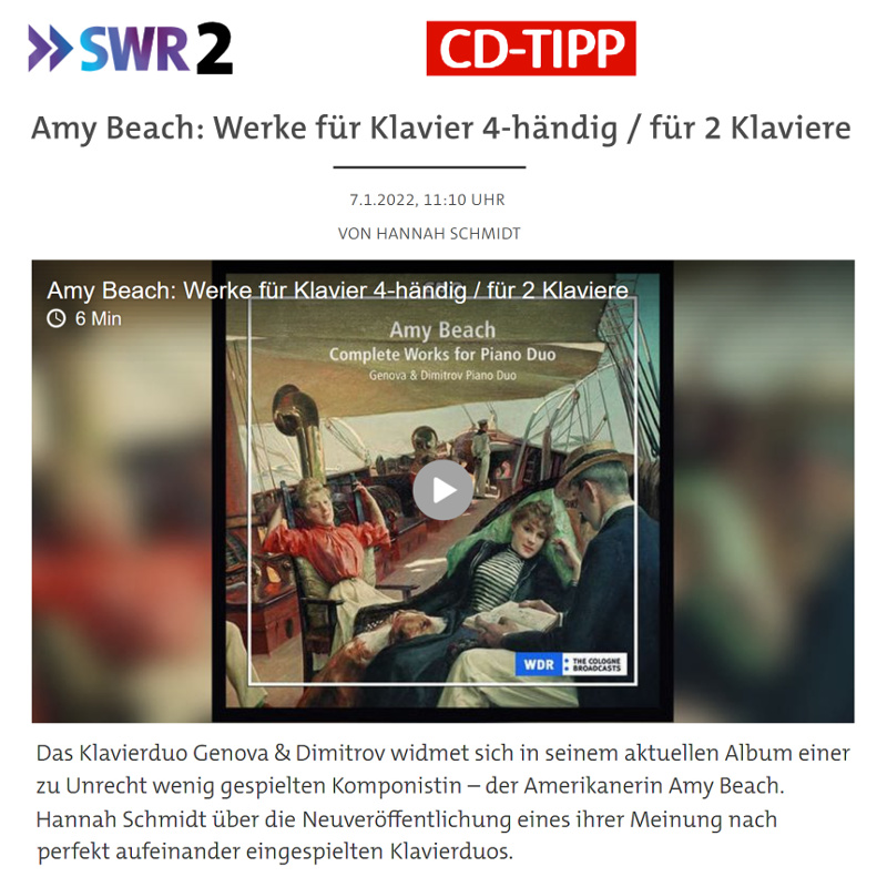 Unsere CD #AmyBeachComplete ist `CD-TIPP` des SWR2 Radio Stuttgart